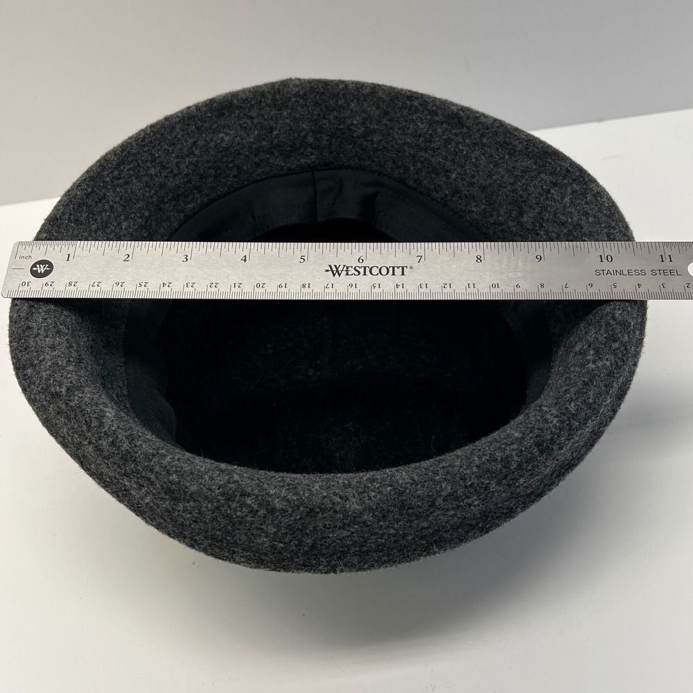 Black Wool Blend Bucket Hat Cloche With Grey Brim And Blue Stitching Adjustable - Picture 9 of 10